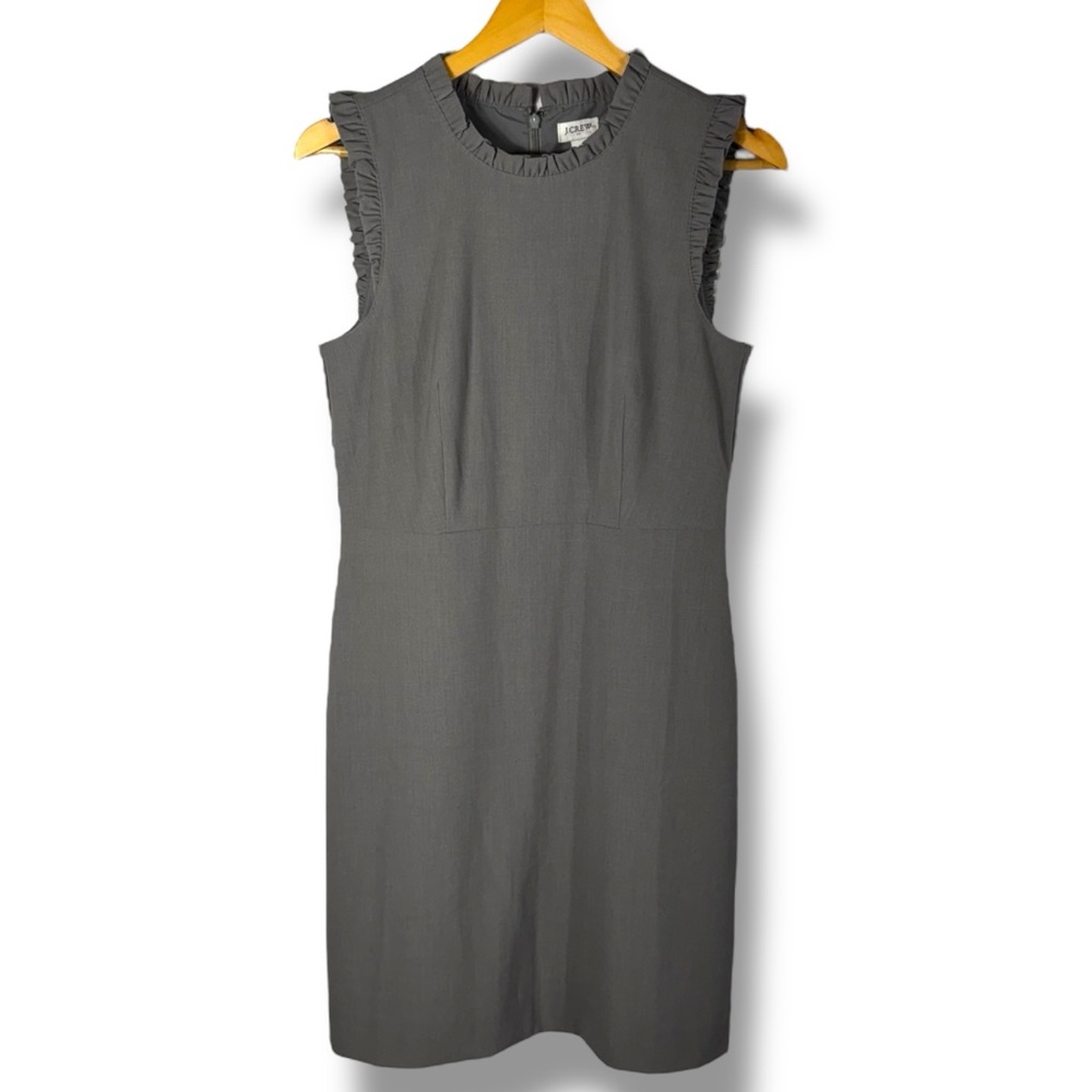 J. Crew Factory Gray Sleeveless Midi Dress with Ruffle Trim